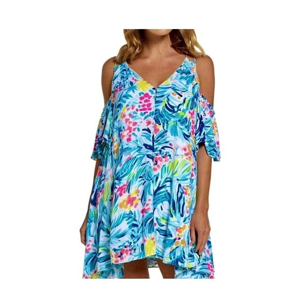 Lilly Pulitzer Bellamie Open Cold Shoulder Serene Blue Tippy Top Swing Dress XS